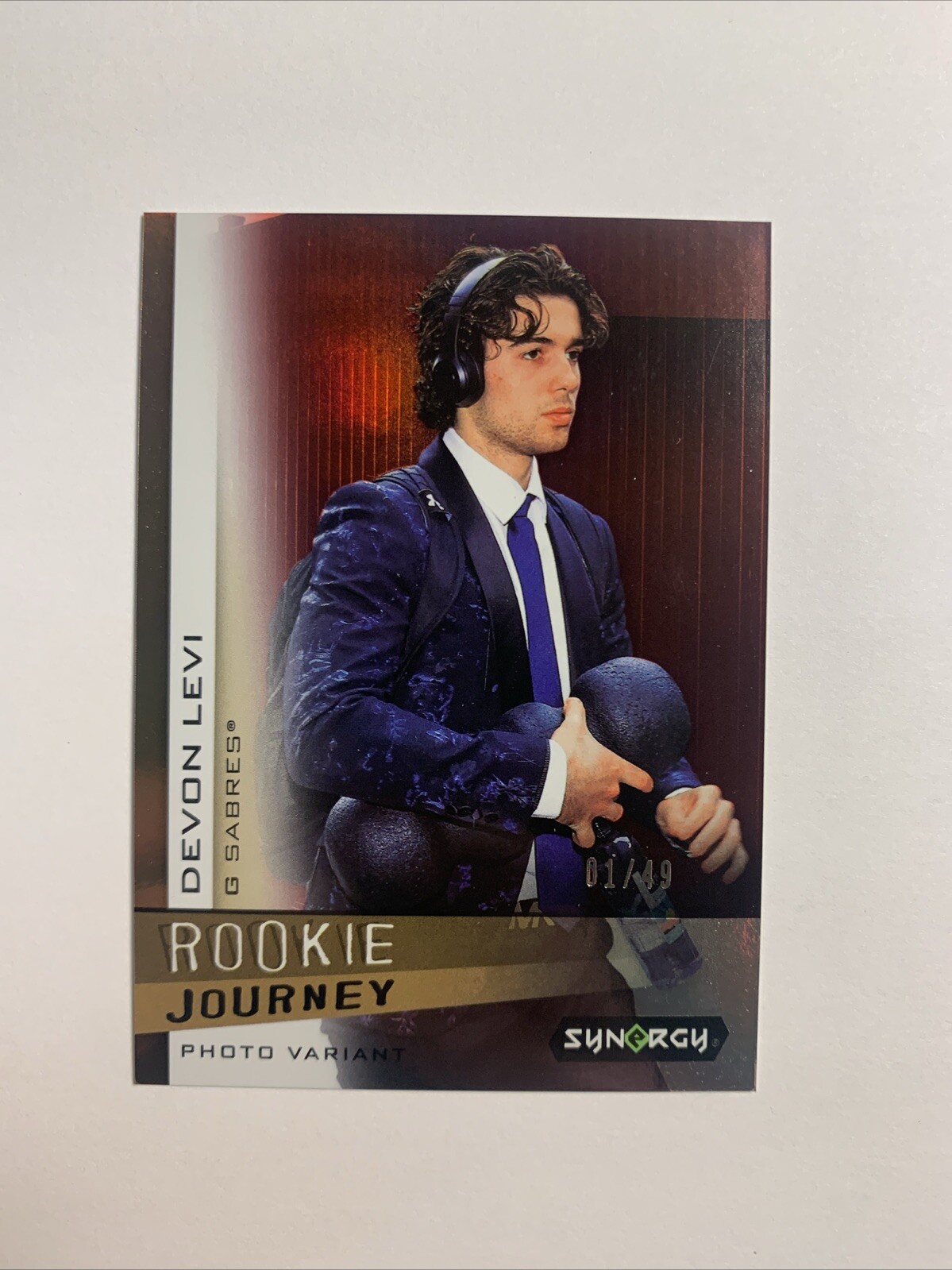 2023-24 UD Synergy Devon Levi Rookie Jersey Photo Variant Red /49 Rookie #RJ-1