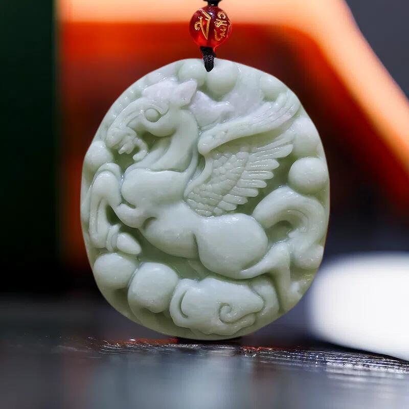 Natural Real Jade Pegasus Pendant Necklace Gemstones Amulet Carved Jewelry