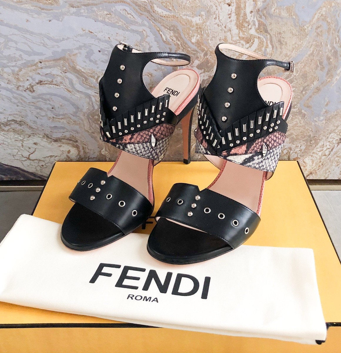 Fendi Rocker Big Monster Embellished Multicolor Sandals Sz 38 | eBay