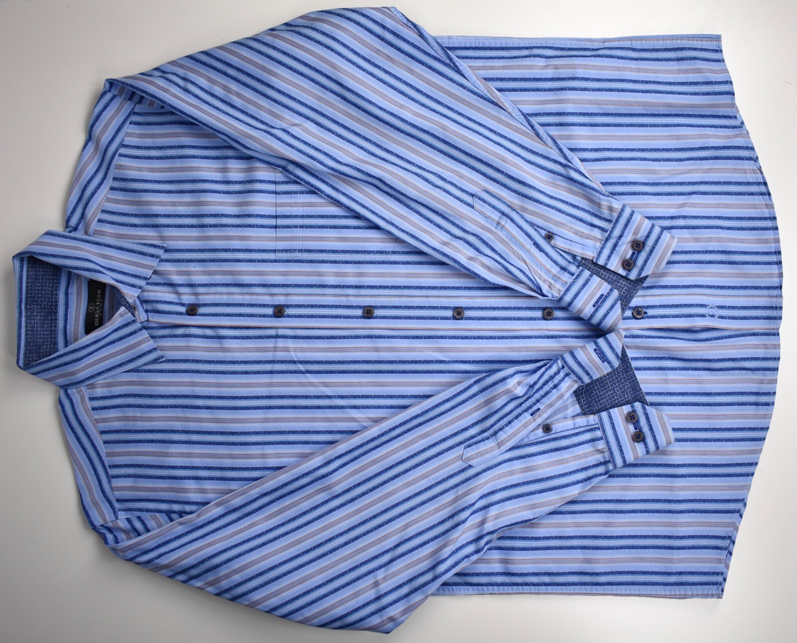 Bugatchi Uomo Blue Striped Button Down Collar Cot… - image 6