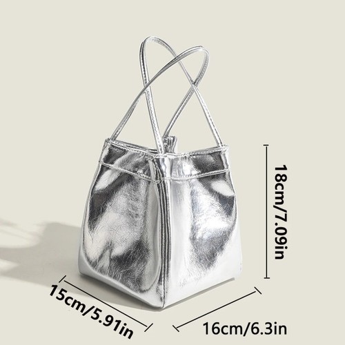 Aufbewahrungstasche Silber Bucket Bag Einfache Beuteltasche Mini Handtasche Damen Mode - Bild 3 von 16