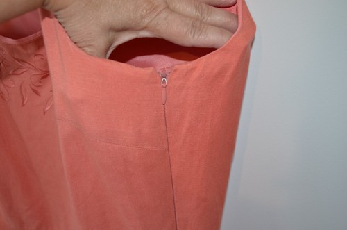 Papell Boutique linen aline midi dress, coral color, size 14, sleeveless - Picture 4 of 8