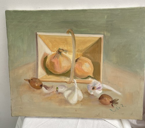 Original Painting French Still-life Pastel Basket Onions Provence Art 16x13” - Picture 2 of 16