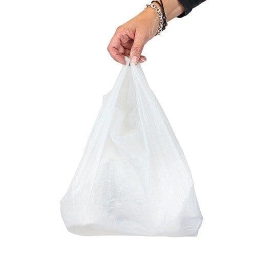 Plastic Vest Carrier Bags White - Supermarkets Stalls Shops 11x17x21 - Apx 200 - Picture 3 of 3