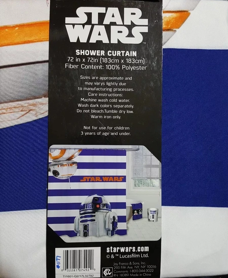 ¡Nuevo! Cortina de ducha Target Star Wars azul/blanco a rayas 72" X 72" pulgadas Foto 2 de 3