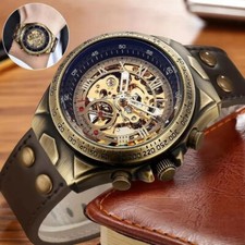 Luxury Men Automatic Mechanical Watch Classic Skeleton Dial Roman Numeral Golden