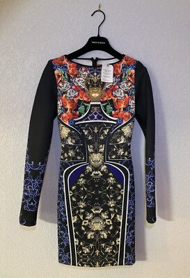 Royal Egg Vase Neoprene Dress in Blue Clover Canyon Blue XS Retail $188 Sold Out
