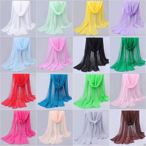 NUOVE sciarpe sciarpa donna alla moda lunghe morbide sottili da donna scialle chiffon sensazione di seta collo - Foto 1 di 44