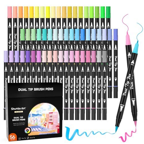 56 Pastel Colors Dual Brush Pen Art Markers Fine and Brush Tip Markers perfec...