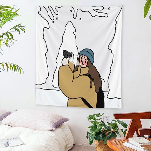 Cute Little Girl Hanging Cloth Nordic Style Illustration TapestryBackgroundCloth - Picture 6 of 47