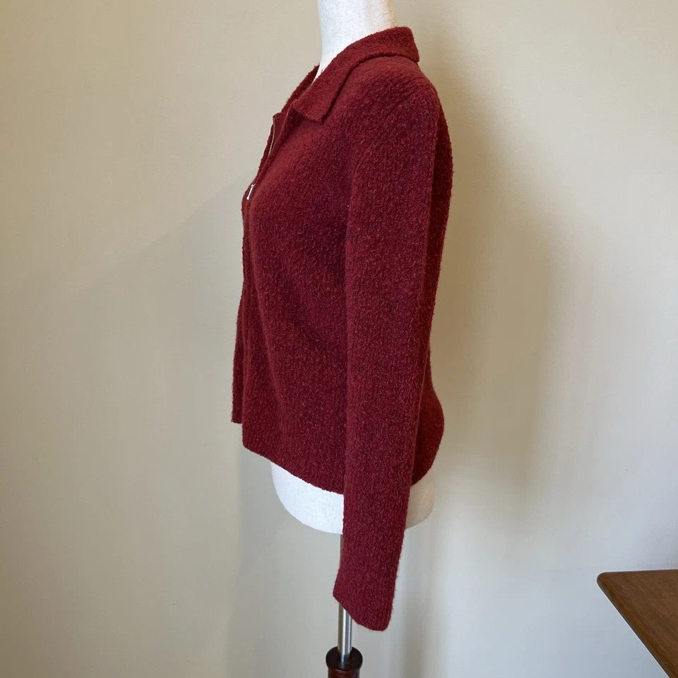 Suéter Y2K Mujer Cuello Cremallera Talla M Granate Borgoña 80% Lana Semi Recortado Foto 3 de 4