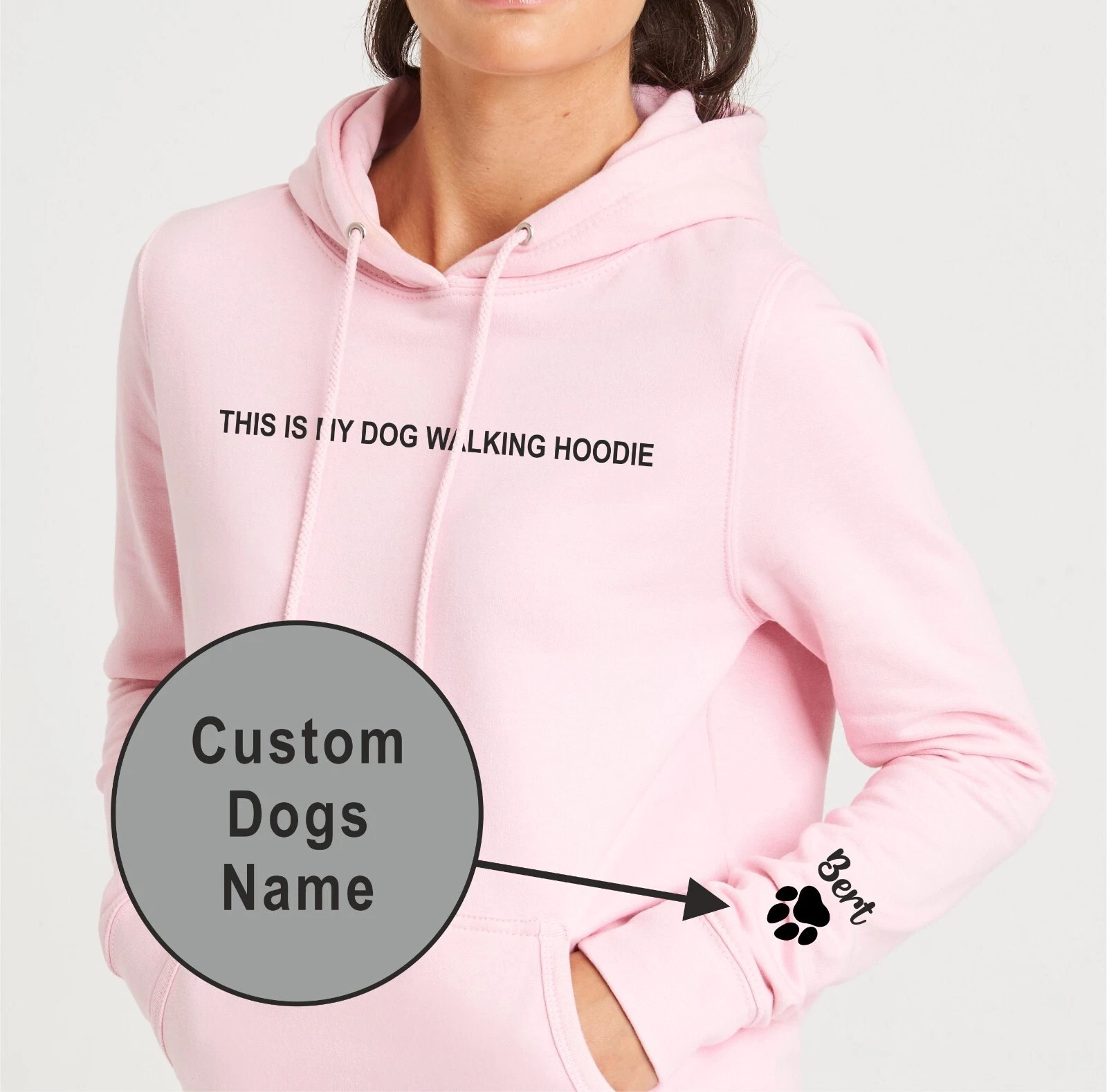 Dog Walking Custom Hoodie, Personalised Hoody with Names and Paw, Name on Sleeve