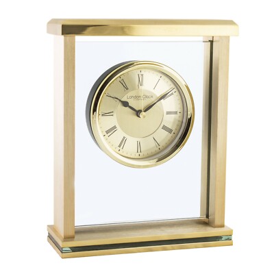Gold Finish & Glas Quarz Batterie Kaminuhr mit römischen Ziffern Zifferblatt 03123