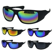 Mens Futuristic Robotic 90s Warp Around Biker Sport Sunglasses