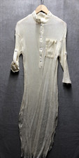 Shein Dress Size M Cream Crinkle Roll Tab Sleeves Pocket Side Splits See Thru