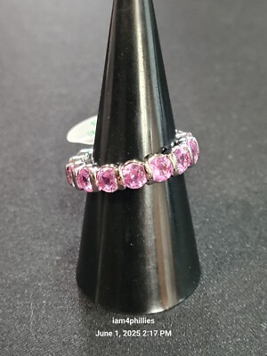 Bomb Party RG30542- Bright Horizons, Sz 8 Lab Created Pink Corundum Rhodium