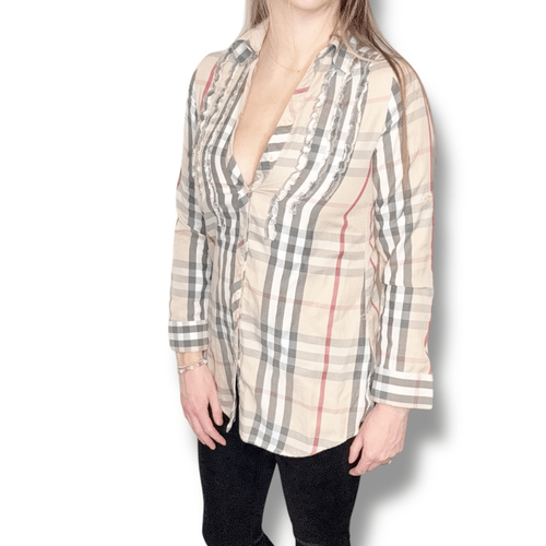 Burberry Classic Nova Check Plaid Button Down Rüschen Hemd Damen Bluse Gr. M - Bild 7 von 11