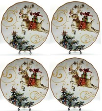 S4 WILLIAMS SONOMA TWAS the NIGHT BEFORE CHRISTMAS REINDEER 11" Dinner Plate Set