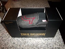 MENS SIZE SMALL 7-8 GRAY/BLACK/RED HOUSE SLIPPERS - NEW
