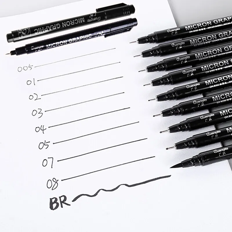 0.05mm-3mm Black Micro-Pen Fineliner Ink Pens Pigment Liner