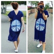 Women Loose Tie Dye Dress Kaftan Kimono Beach Dress one size fit most S - XL