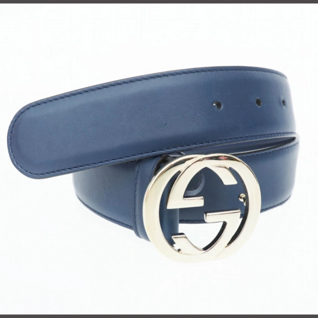 Gucci ceinture boucle G imbriquée 546386 AP00G 85 34 bleu marine vintage occasion 683a4
