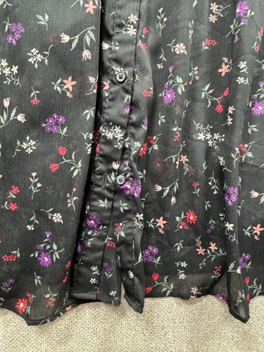 UNiqlo Dress C Claire Women Sz Large Black Floral CHIFFON pleated Sheer No Liner - Picture 7 of 13