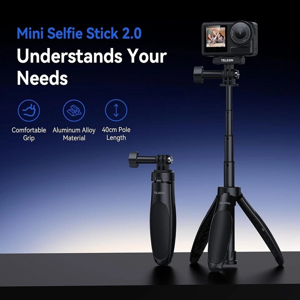 TELESIN Mini Extendable Monopod Stick w/ Tripod for GoPro, Insta360, DJI Action - Image 2 of 4