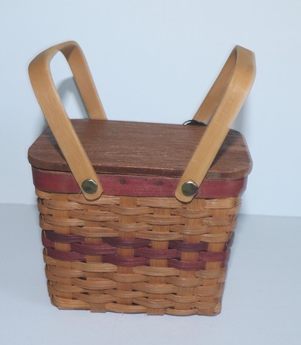 Boyds Bear Woven Picnic Basket two handles red accent with sticker NWT #106 - Picture 3 of 7