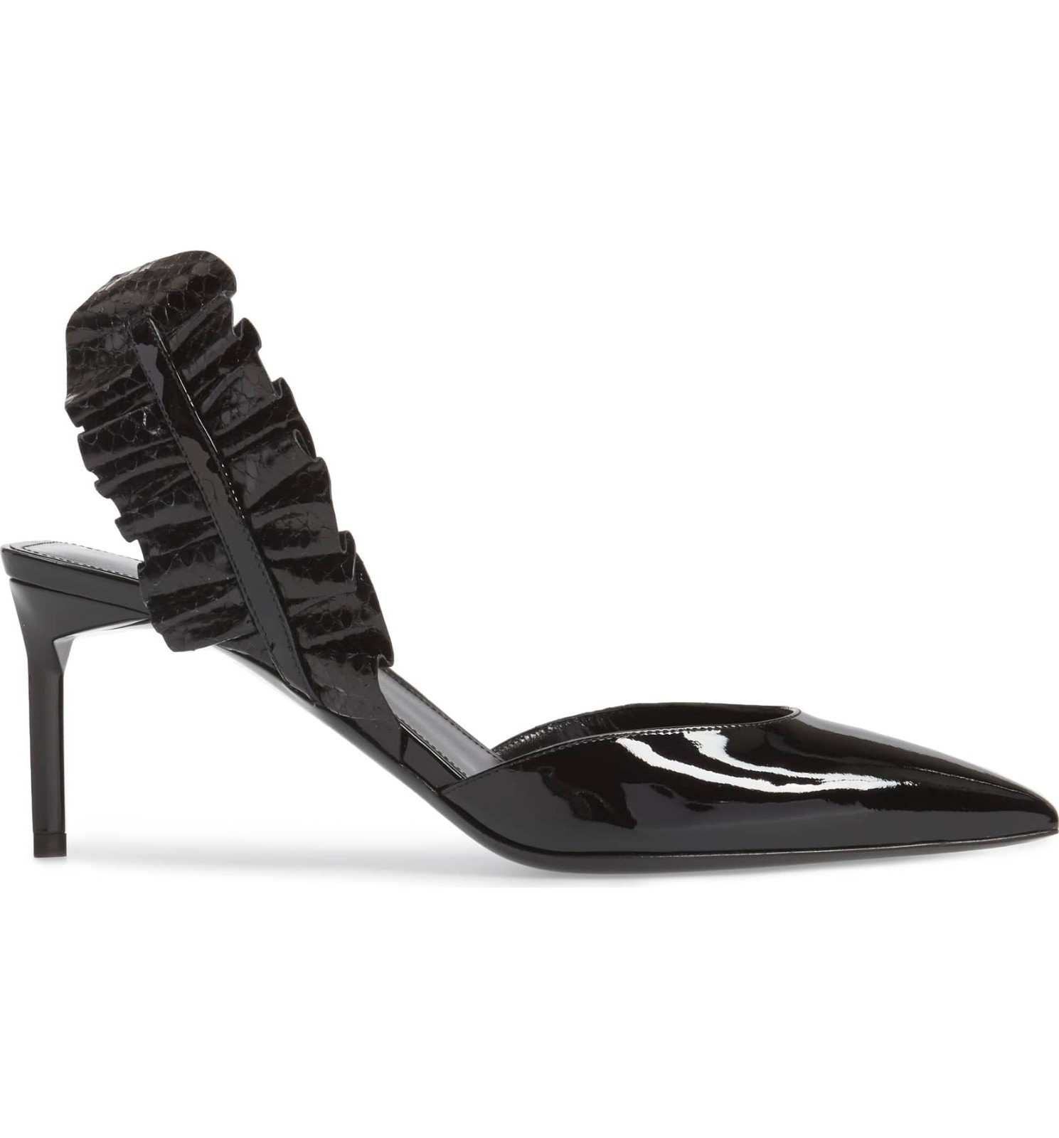 NUOVA SCARPA $995 + SAINT LAURENT EDIE tacco pompa slingback nera brevettata 38 7 5