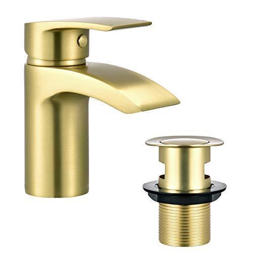 Brushed Gold Basin Taps with Pop up Waste Mixers Bathroom Sink tap - Picture 1 of 5