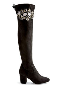 emmi black faux suede extreme thigh high heeled boots