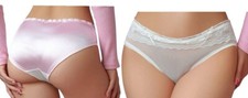 Vtg Styl Pink Glossy Satin Bum White Chiffon Mesh Front Bikini Panties XL NEW