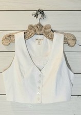 Christian Siriano Linen Blend Cropped Vest, White, 8