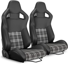 2 Pcs Adjustable Universal Racing Seats W Double Slider Bucket Seats Sport Seats