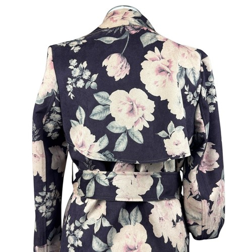 Women's Solitaire Trench Coat Floral Belted Open Front Cardigan Long Jacket S - Picture 6 of 9
