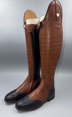 Celeris Black With Brown Croc Embossing Riding Boots Size 8.5 -New