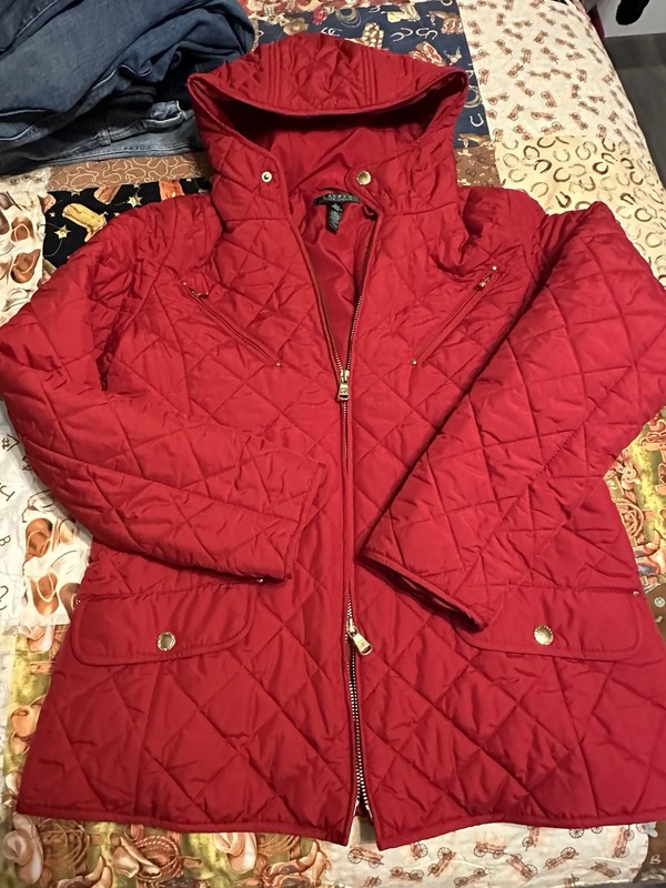 Lauren Ralph Lauren Women’s Red Quilted Puff Jacket Sz Large Hooded