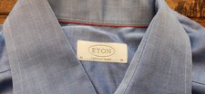 X3 Mens Eton 41 Contemporary 16 Button Blue White Pattern Long Sleeve Shirt...