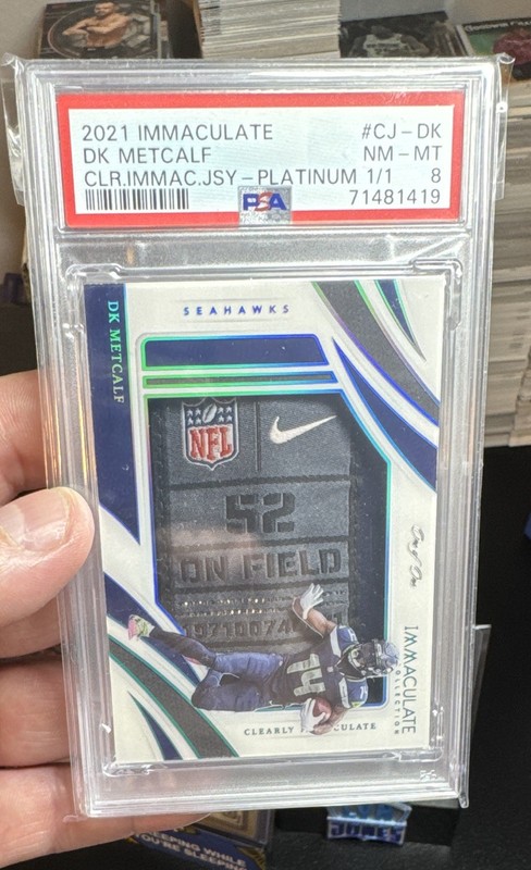 Panini 2021 Immaculate DK Metcalf Seahawks Jersey Platinum 1/1 PSA 8 CJ-DK