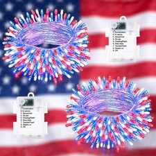 2 Pack 50 LED 4th of July Red White Blue Decoration Lights Patriotic Decor Set