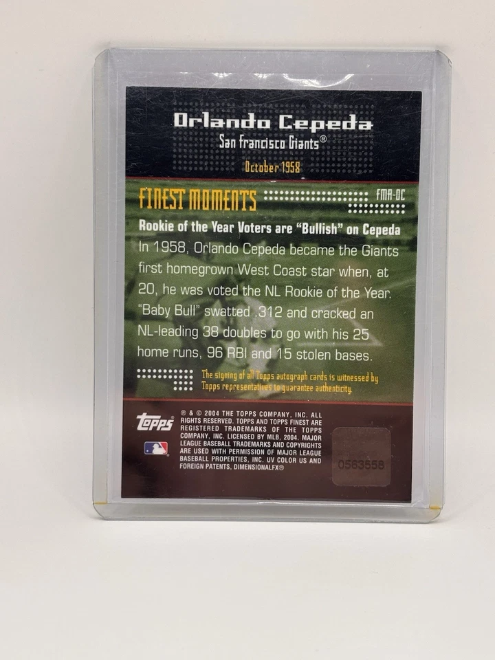 2004 Topps Finest Orlando Cepeda Finest Moments Autograph Auto #FMA-OC Giants - Image 2 of 2