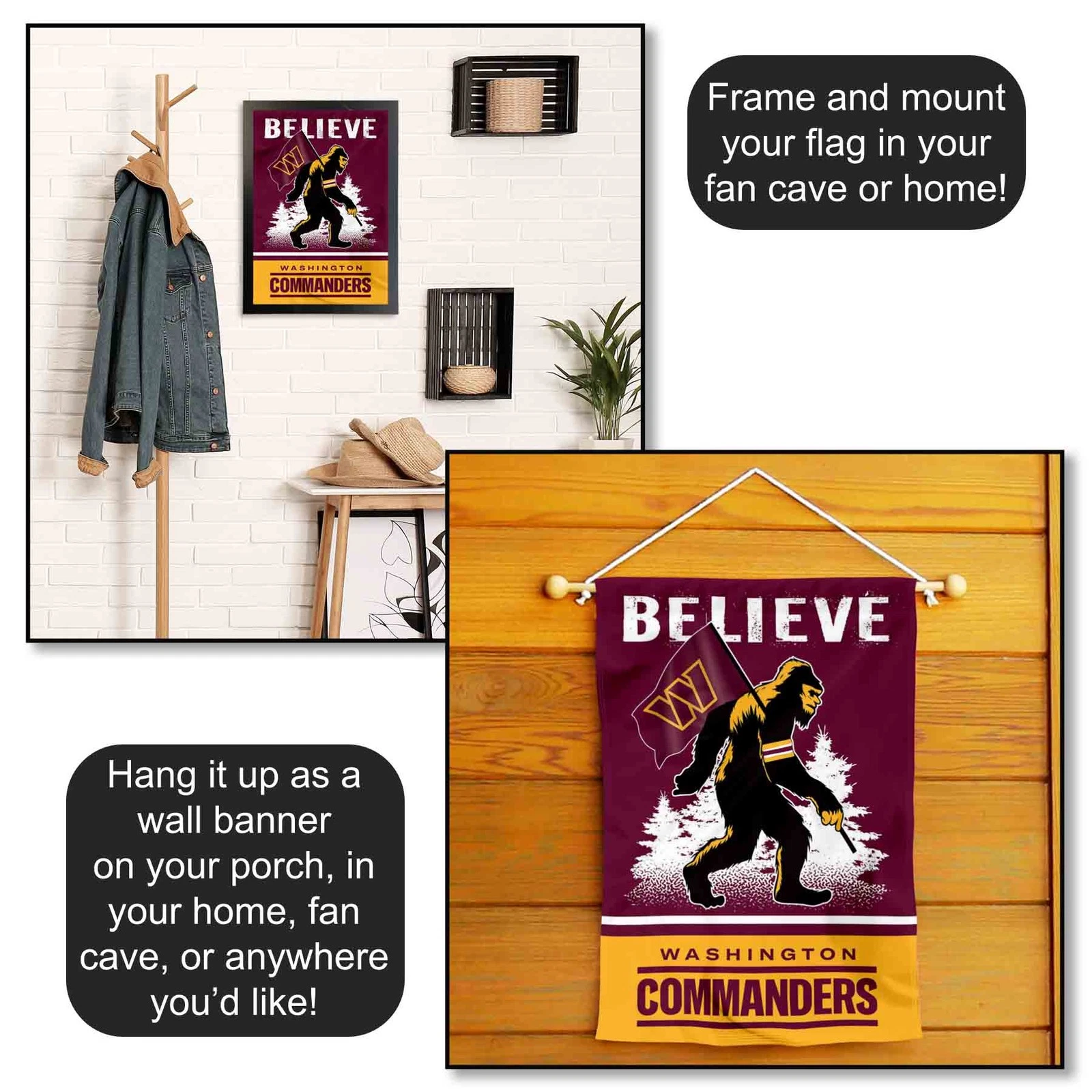 Washington Commanders Bigfoot Sasquatch Believe Garden Yard Banner Flag