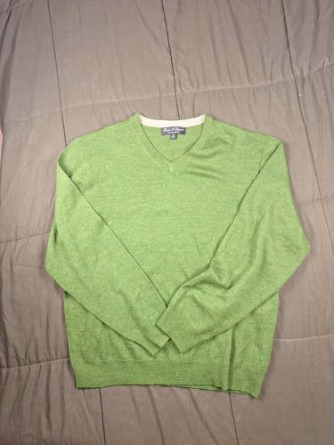 Suéter Davis & Squire Para Hombre XL Extra Fino Merino Cuello en V Agujeros Verdes En Manga - Imagen 2 de 10