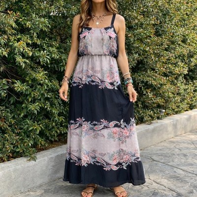 Guess by Marciano Silky Floral Maxi Dress Black Pink Women's Small Medium  Boho | eBay