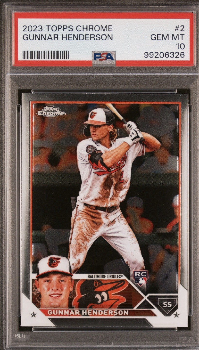 2023 Topps Chrome Gunnar Henderson #2 Rookie Card PSA 10 view 1