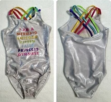 DESTIRA gymnastics Leotard STRAPPY RAINBOW HEART Bodysuit GK Size: S Child Small