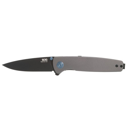 SOG Knives Twitch 3 Back Lock 11-15-03-43 Gray Aluminum Black 154CM PocketKnife - Picture 4 of 7