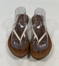 Reef Women's Cushion Slim Flip Flop US 10 White/Tan/ Gold Thong Sandals Slip On