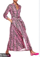 Boden Marcia Print Long Sleeve Maxi Shirtdress In Pink Foliage Stamp 6
